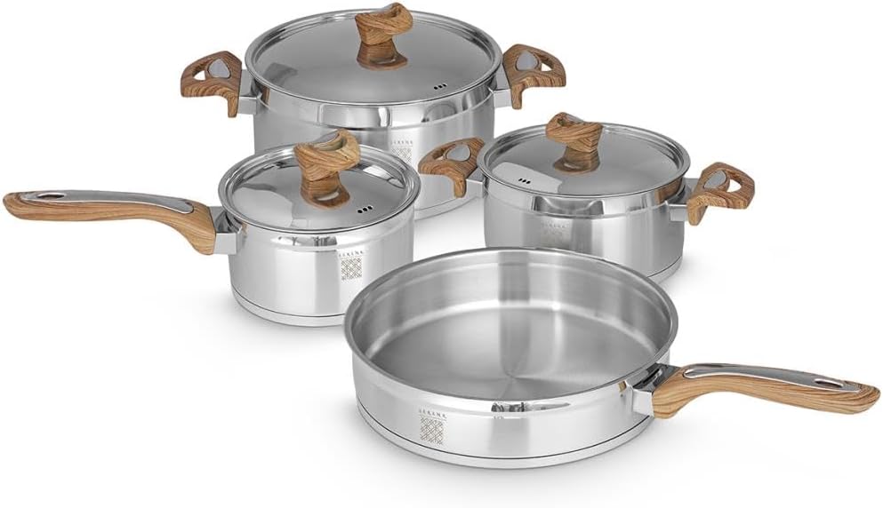 Serenk Pots and Pans Set Stainless Steel, Non Toxic Cokware, Non Stick, 7 Pieces, Induction Cookware, w/Pots Pans Saucepans, Cooking Sets Pots and Pans, PFAS-Free PFOA-Free, Lids Included