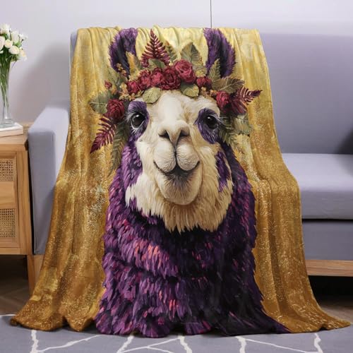 Lila Flauschige Decke 80 x 120 cm Cartoon-Alpaka Kuscheldecke Vielseitig Fleecedecke Flanell Wohndecke Sofadecke Warme Überwurfdecke Couchdecke Alle Jahreszeiten