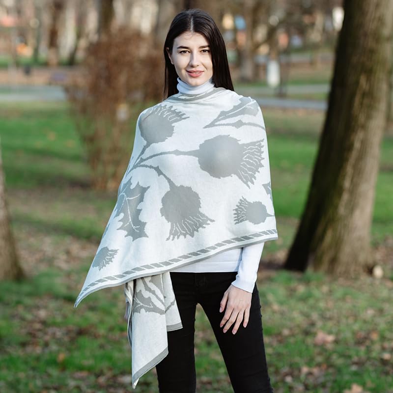 SAOL 100% Egyptian Cotton Scottish Thistle Shawl Ruana for Ladies, One Size Shawl, Made in Ireland2