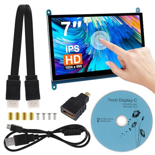 Image of 7 Inch IPS Touch Screen Display 1024x600 Capacitive Screen HDMI HD Screen Full View Color LCD Liquid Crystal Screen for Windows 10 8 7, BB Black etc