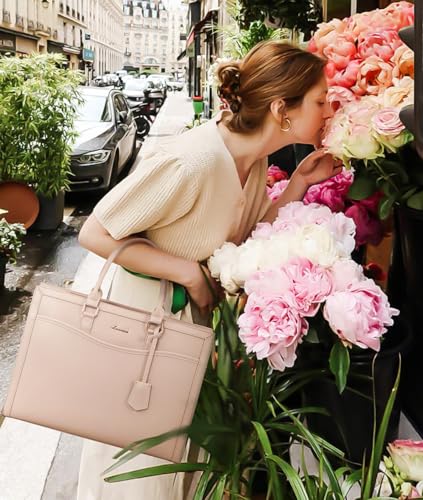 Image of LOVEVOOK Laptop Tote Bag for Women, Office Work Bag Briefcase fit for 15.6 inch Laptop, Large Capacity Teacher Computer Bag Handbag,2pcs Set, Leather /Apricot