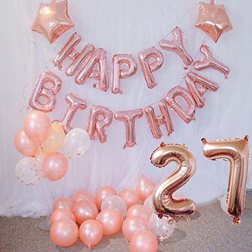 Ballon voor de 27e verjaardag decoratie vrouw roségouden folieballon 27 jaar verjaardag decoratie vrouwen Happy Birthday… - Image 4