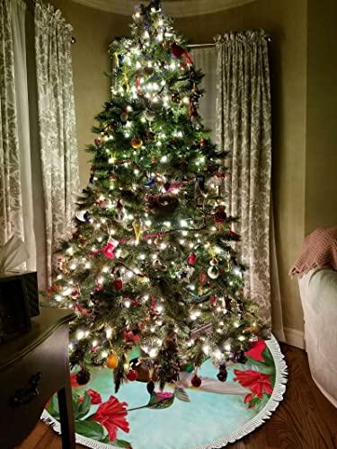 48 Inch Christmas Tree Skirt Bird In Circle Of Hibiscus Large Tree Skirt Mat Holiday Party Farmhouse Xmas Tree Matfor Home Decor Indoor Outdoor #TOP3