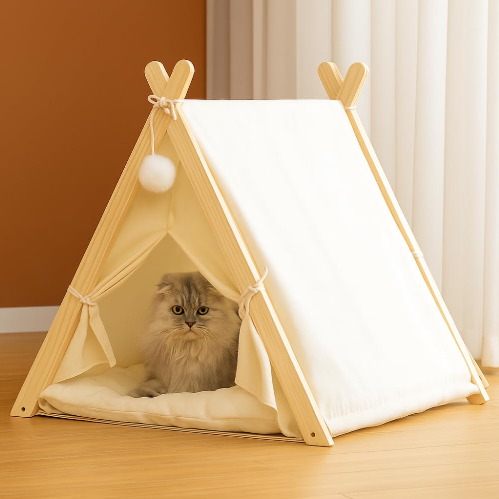 GardenSkill Cat Tent Bed | Indoor Teepee Cat House for Cats, Kittens & Small Dogs | Foldable Wooden Frame Pet Tent with Washable Cushion | Cosy Cat Cave & Hideaway Bed