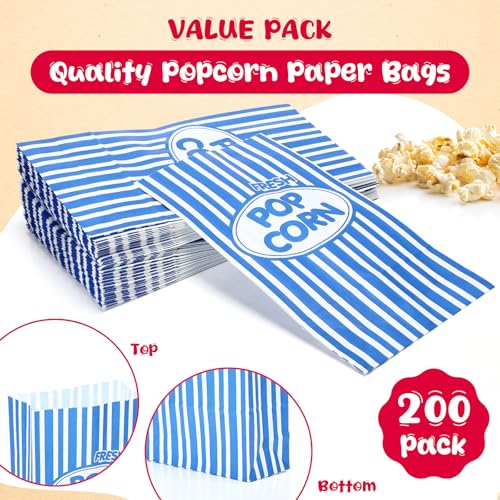 Image of Potchen 300 Pcs Paper Popcorn Bags Bulk 2 oz Large Individual Serving Popcorn Bag Flat Bottom Disposable Container Vintage for Movie Night Themed Summer Back to School Party Carnival (Dark Blue)
