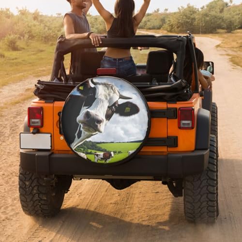 Image of Delerain Cow Spare Tire Covers Waterproof Dust-Proof Spare Wheel Cover Universal Fit for Trailer, RV, SUV, Truck and Many Vehicle (17 Inch for Diameter 31 inch-33 inch)