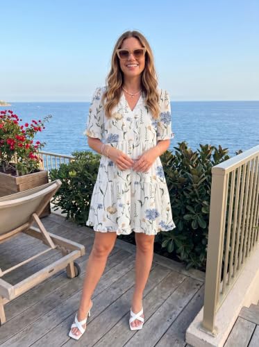 Image of Dokotoo Womens Summer Dresses 2026 V Neck A Line Short Sleeve Casual Ruffle Babydoll Mini Dress