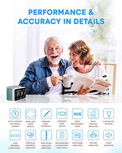 2023 Wrist Blood Pressure Monitor - Rechargeable Blood Pressure Machine Has Large Led Display With Voice & Position Sensor - 240 Sets Memory Digital Automatic Blood Pressure Wrist Cuff #TOP2