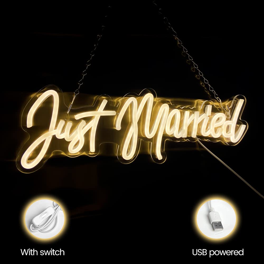 Letrero de neón personalizado 'Just Married' para boda, iluminación LED USB, acrílico, romance