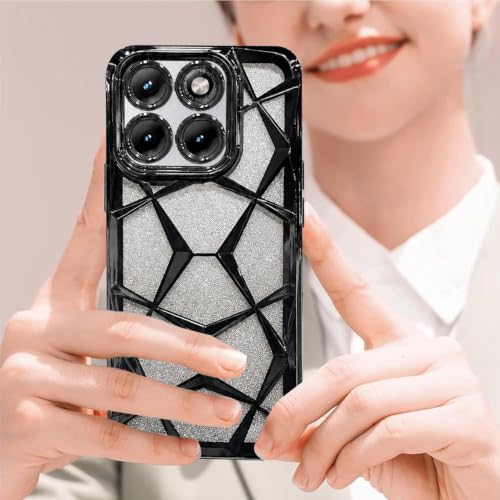 Image of VONZEE Gradient Glitter Case for Moto Edge 70 Fusion, Luxury Electroplated 3D Cube, Diamond Bling Shiny Soft TPU Clear Shockproof Women Girls Protective Phone Cover (Black)