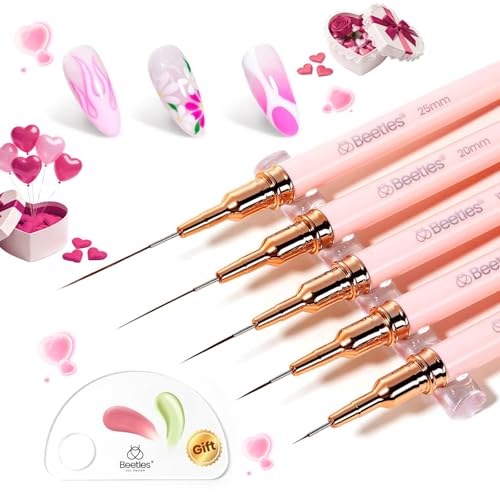 Beetles Gel Polish Nail Art Pens, 5pcs Nail Art Brushes Liner Brushes for Nails Pink Liner Sizes...