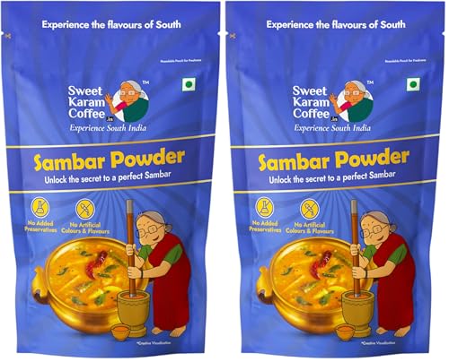 Image of Sweet Karam Coffee Sambar Powder (Podi) - 180 grams | No Onion or Garlic | Authentic Homemade South Indian Masala | 100% Natural & Organic Ingredients | Aromatic, Healthy & Flavorful Spice Blend