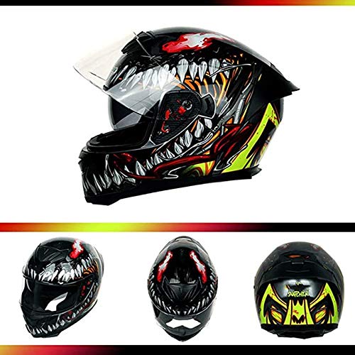 Casco Moto Integrale, Casco Moto con Visiera Parasole a Doppio Strato, Casco Moto da Corsa Integrale omologato ECE/DOT per Adulto Uomo Donna C,M-57-58CM