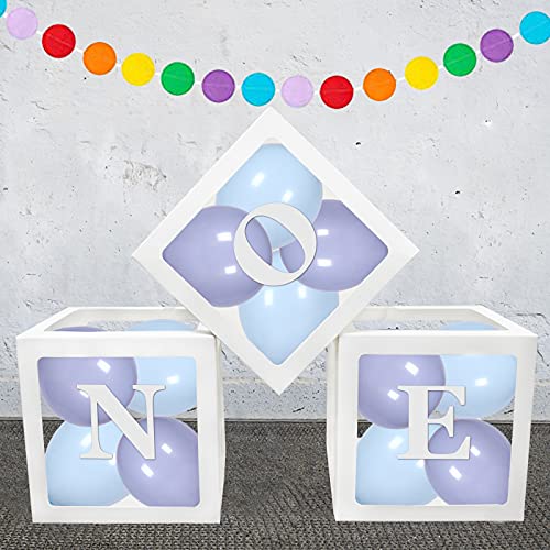 First Birthday Balloon BoxesBaby Boxes with Letters for Baby ShowerClear Baby Shower Decorations Block BoxesTransparent Balloon Box Backdrop for Baby ShowerBirthday PartyGender Reveal Party (White)