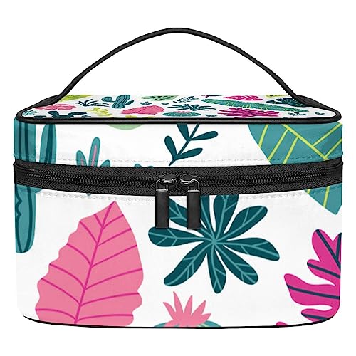 Sac à cosmétiques motif de feuilles avec fermeture éclair et compartiments pour maquillage