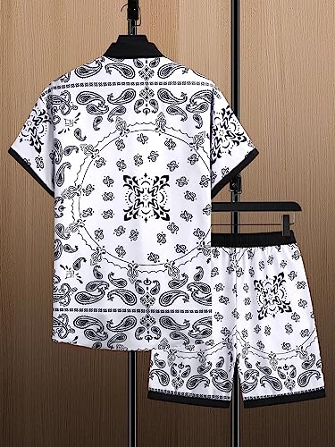 GORGLITTER Men's Beach Vacation 2 Piece Outfits Paisley Shorts Sets Rave Outfit2