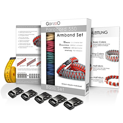 Ganzoo Paracord 550 DIY Bracelet Armband Set zum selbst knüpfen, Bastelset und Knüpfset, mit Klickverschlüssen und Anleitung, Armband selber machen aus Parachute Cord, Lanyard, Farbe Herbst