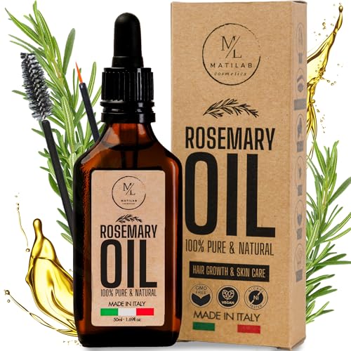 Olio di Rosmarino per Capelli, Stimola la Crescita e Previene la Caduta, Rinforzante con Lino e Biotina, Nutre il Cuoio Capelluto Secco, Infoltisce Ciglia e Sopracciglia, Made in Italy 100%