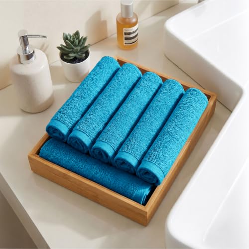 Image of MYTRIDENT Face Towel | Urban Comfort | Quick Drying | Travel Friendly | for Men /Women | 6 Pc Face Towel (30 cm x 30 cm) | 100% Cotton 450 GSM - Teal Sachet