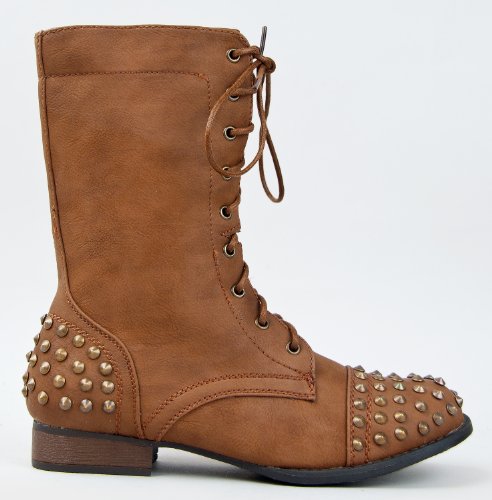 Bamboo Rascal-01 Lace Up Military Combat Mid Calf Studded Boot #TOP1