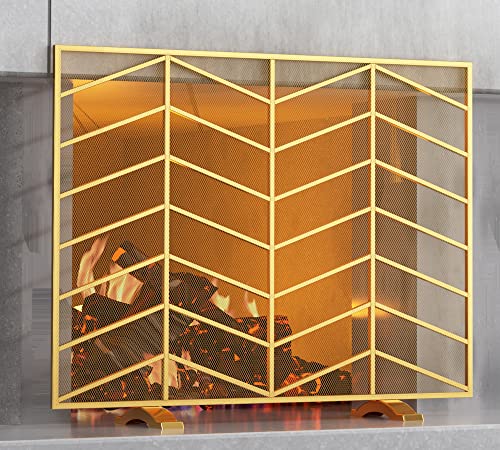 Fire Beauty Single Panel Handcrafted Wrought Iron Mesh Chevron Fireplace Screen, Fire Spark Guard...