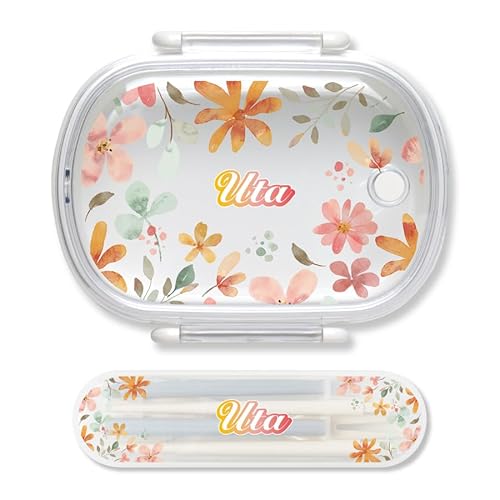 名入れ お弁当箱 保育園 シンプル 箸付き 箸 フォーク スプーン セット お弁当 子供 名入れ 名前入り レンジ対応 保存 蓋付き 衛生的 ランチボックス ランチ 名前入れ キッズ 女の子 男の子 小学生 幼稚園 通園 かわいい 430ml (K.フラワ