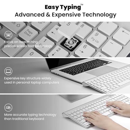 Image of cimetech Wireless Keyboard and Mouse Combo - Silver White | Compact quite scissor-switch keyboard with optical mouse, includes USB-A Nano Receiver, for Computer,Mac,Laptop,PC,Windows