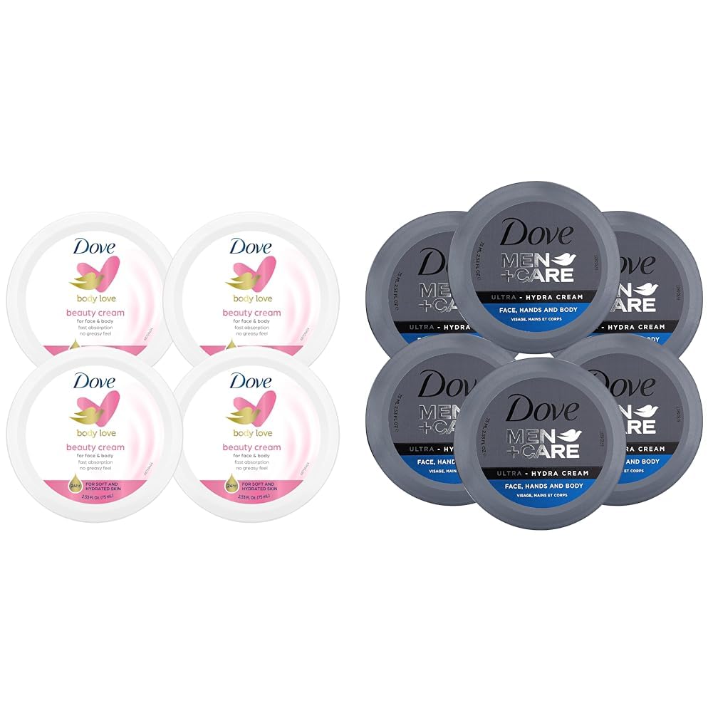 Dove Nourishing Body Care, Face, Hand, and Body Beauty Cream for Normal to Dry Skin Lotion & Men+Care Ultra Hydra Cream, Face, Hands and Body care, All Skin Types, 6 Pack of 2.53 Oz Each Dove Nourishing Body Care, Face, Hand, and Body Beauty Cream for Normal to Dry Skin Lotion & Men+Care Ultra Hydra Cream, Face, Hands and Body care, All Skin Types, 6 Pack of 2.53 Oz Each