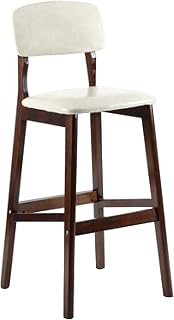 Taburetes Modernos De Madera Maciza para Bar, Cafetería, Mostrador, Silla De Comedor, Sillas De Bar con Estructura De Color Marrón con Respaldo, Cojín Suave, Altura para Sentarse 71 Cm(Color:Blanco)