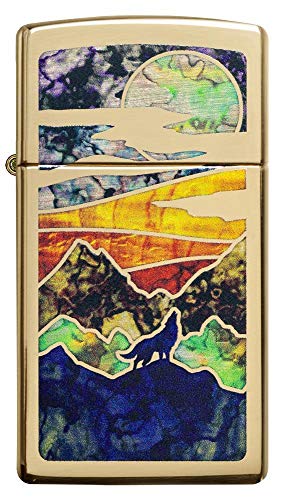 Encendedor Zippo Slim Howling Wolf Latón Pulido miniatura 2