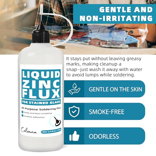 Image of Calvana 3.5oz Liquid Solder Flux for Stained Glass, Handy Soldering Flux, Stained Glass Paint Supplies Kit & Starter Tools, Pointed Tip Bottle, Ensures Precise Application, Gentle & Smoke-Free