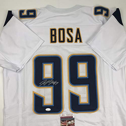 Autographed/Signed Joey Bosa Los Angeles LA White Football Jersey JSA COA