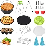 COLFULINE 18PCS Heißluftfritteuse Zubehör Airfryer Zubehör, 22cm Luftfritteusen Zubehör mit Brotbackkorb Pizzapfanne Silikonmatte Grillständer für XL XXL Gowise Phillips Cozyna Luftfritteuse