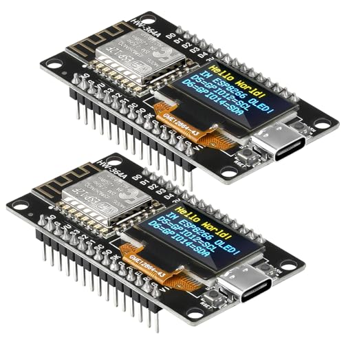 FORIOT 2Pcs ESP8266 Development Board with 0.96-Inch OLED Color Display Type-C to Serial Port CH340 Driver NodeMCU ESP-12E Module Pin Header Soldered for Ar-DUI-no IDE
