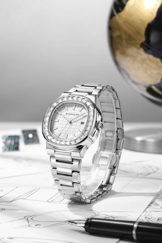 Image of Giordano Luxury Watch for Men with Textured Dial, Crystal Bezel, Date Display and Stainless Steel Strap