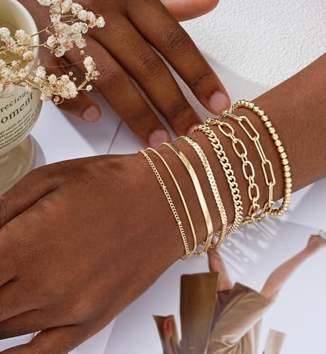 Gold Bracelets Set for Women Trendy, 14K Real Gold Plated Jewelry for Women Dainty Chain Bracelet Stack, Non Tarnish Gold Stackable Bracelets Pack Fashion Accessories Gifts4