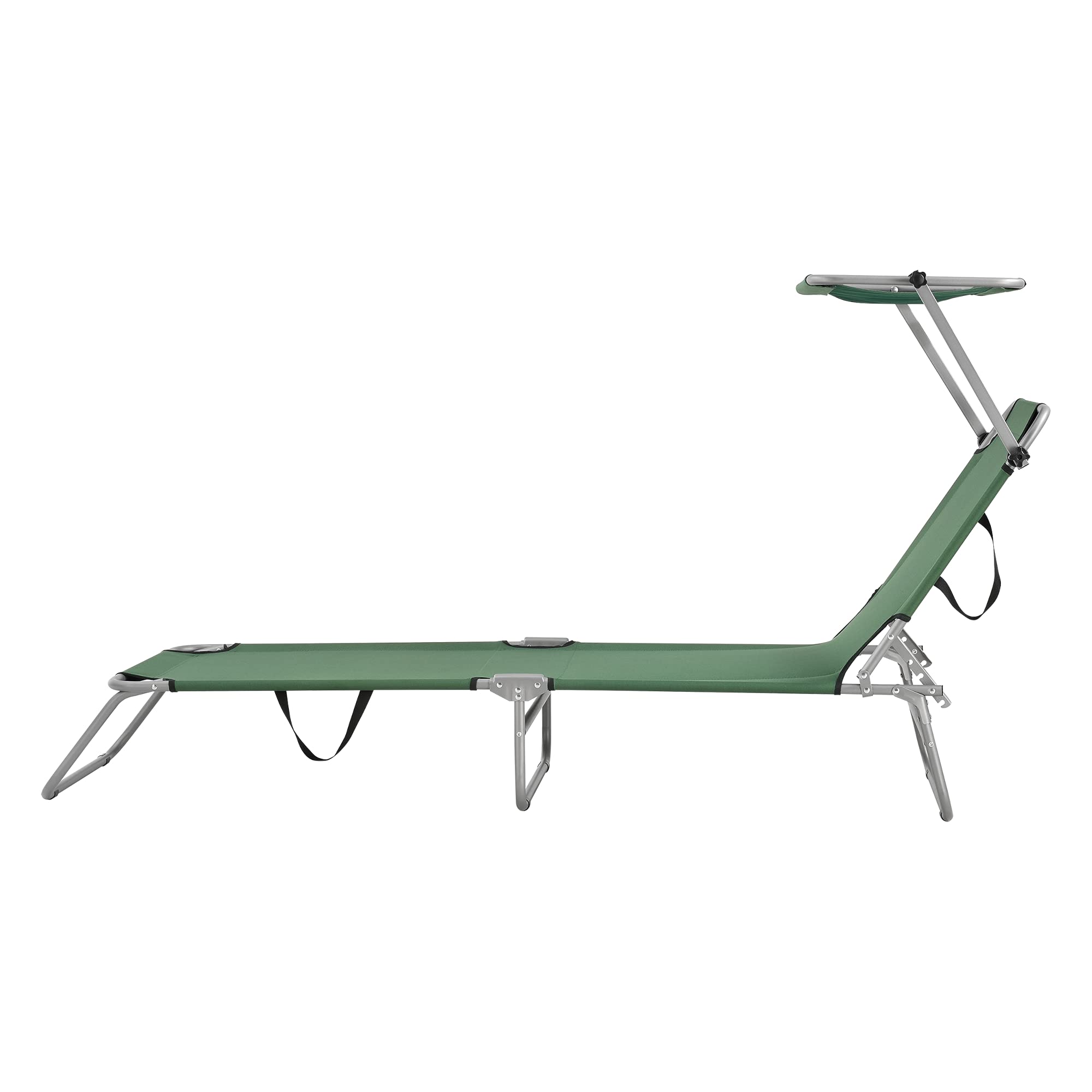 casa.pro Lettino Prendisole Portatile Sdraio con Tettuccio Parasole Regolabile Lettino con Schienale Reclinabile Struttura Pieghevole Supporto Peso 110 kg - Verde Scuro