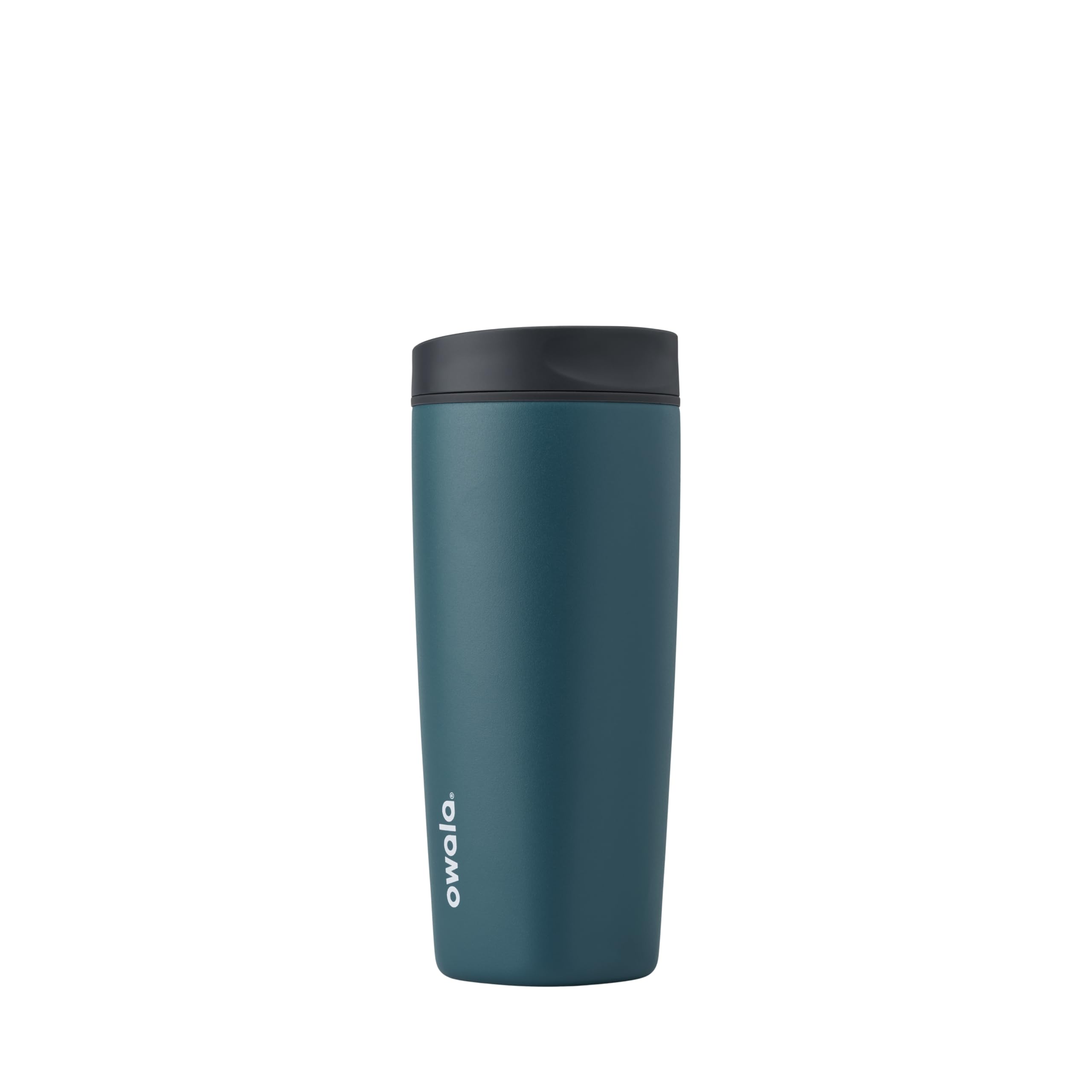 Owala SmoothSip Slider Insulated Stainless Steel Coffee Tumbler, Reusable Iced Coffee Cup, Hot Coffee Travel Mug, BPA Free 590ml, Grey/Blue (High Dive)