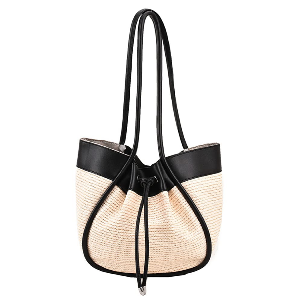 Sac à couture en paille grand sac seau tissé d'été pour femme