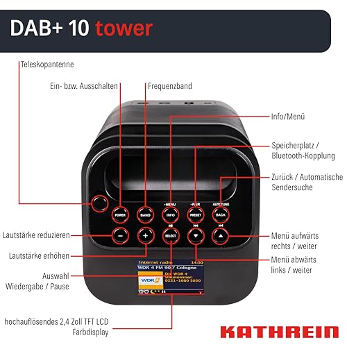 Kathrein DAB+ 10 Tower - Modernes und tragbares FM-/DAB+/Internetradio | DAB Plus Radio | Digitalradio DAB+ & UKW, Internetradio | WLAN Radio mit Bluetooth für Streaming, Aux 3,5mm – Bild 7
