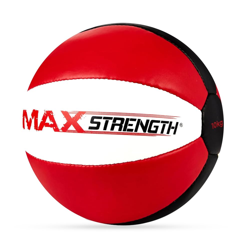 MAXSTRENGTH Leather Medicine Ball | 8kg 10kg 12kg 15kg | Core Strength, Abs & Cardio Training | Soft Grip Weighted Gym Ball for Home & CrossFit Workouts