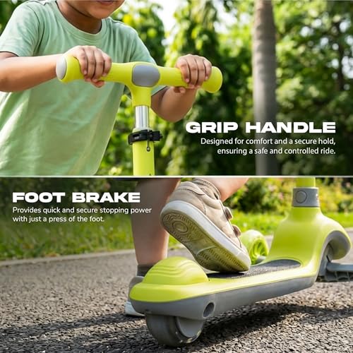 Image of Baybee Zyro Kick Scooter for Kids | 3 Wheel Kids Scooter with 3 Height Adjustable & LED Lights | Skate Scooters with Music & Foot Brake | Indoor Outdoor Toddler Scooters for 2 to 10 Years (Green)