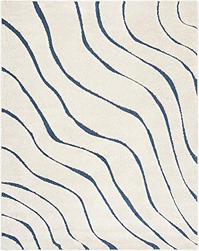 Image of (Pack of 2 Abstract Wavy Design Shaggy Carpet for Living Room, Bedroom, High Low Design Finish Microfiber 1.8 Inch Pile High, 2x5 Feet Runner Ivory|Light Blue Color