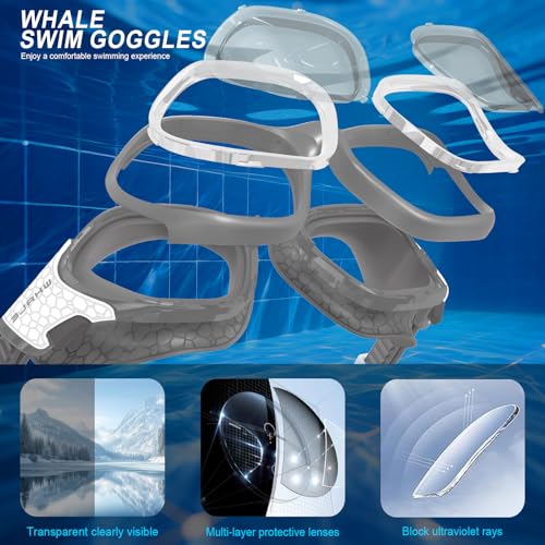 Image of Whale Swim Goggles, HD Anti-Fog Goggles, Unisex | 100% UV Protection | Anti-Fog Design Clear Wide-Angle Underwater View