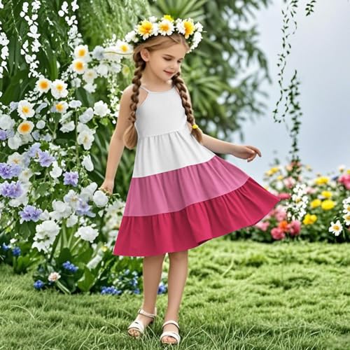 Girl's Summer Boho Dresses Fashion Color Block Spaghetti Strap Dresses Kids Sleeveless Vacation Tiered Flowy Dress2