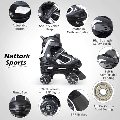 Image of Kids Roller Skates for Boys - Black for Toddler Little Kids Age 4 5 6 7- Adjustable All Light up Wheels Indoor Outdoor Sports Birthday Gift for Son and Grandson