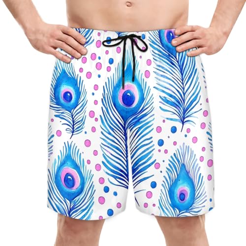 Men's Swim Trunks Size S Animal Feathers with Mesh Lining Soft Breathable Quick Dry Beach Shorts Sapphire Blue