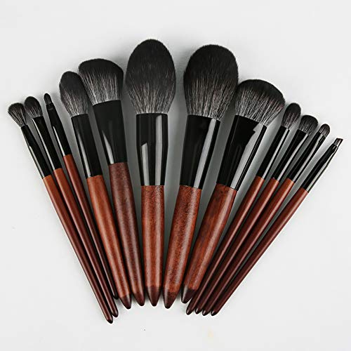 AXT 12 Pcs Crude Wood Handle Premium Synthetic Professional Makeup Brush Set, Foundation Blending Blush Concealer Eye Shadows Makeup Brushes Kit, Cosmetics Tools