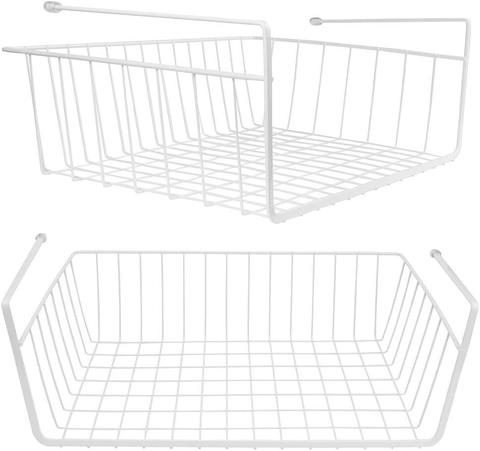 Tebery 2 Pack White Under Shelf Wire Basket Hanging Storage Baskets