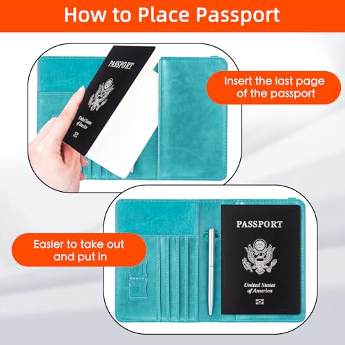 Image of WALNEW Passport Holder for Travel, RFID Passport Cover Wallet for Women Men, PU Leather Passport Book Card Holder Case with Pen, Travelling Essentials for Flying